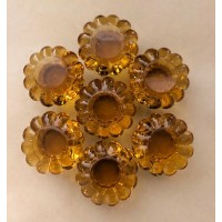 Original Victorian Flower Glass Cupboard Knobs - Amber – Flat Collar Fixing - Set/7